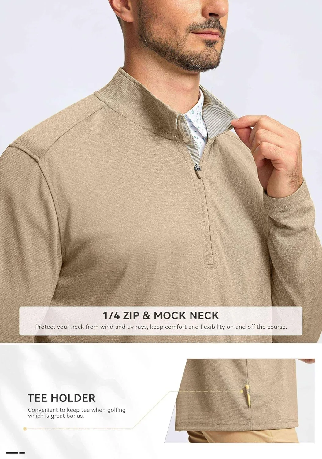 Obla Golf Quarter Zip Pullover for Men Mock Neck Sweatshirt Lightweight Sun Protection Men's Long Sleeve Golf Shirt