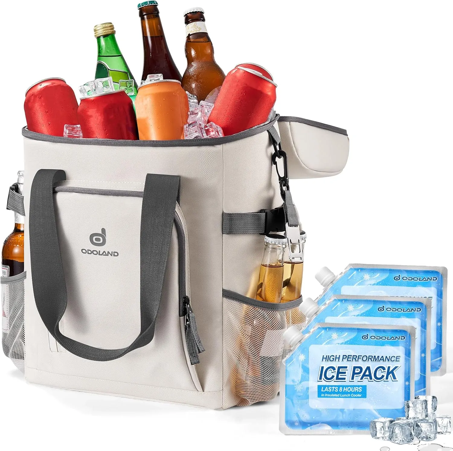 Odoland 30 Cans Small Cooler with 3 Ice Packs Portable Ice Chest Soft Coolers for Beach Camping Travel and Picnic