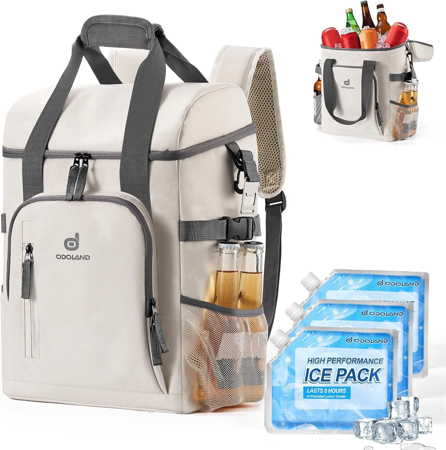 Odoland 30 Cans Small Cooler with 3 Ice Packs Portable Ice Chest Soft Coolers for Beach Camping Travel and Picnic