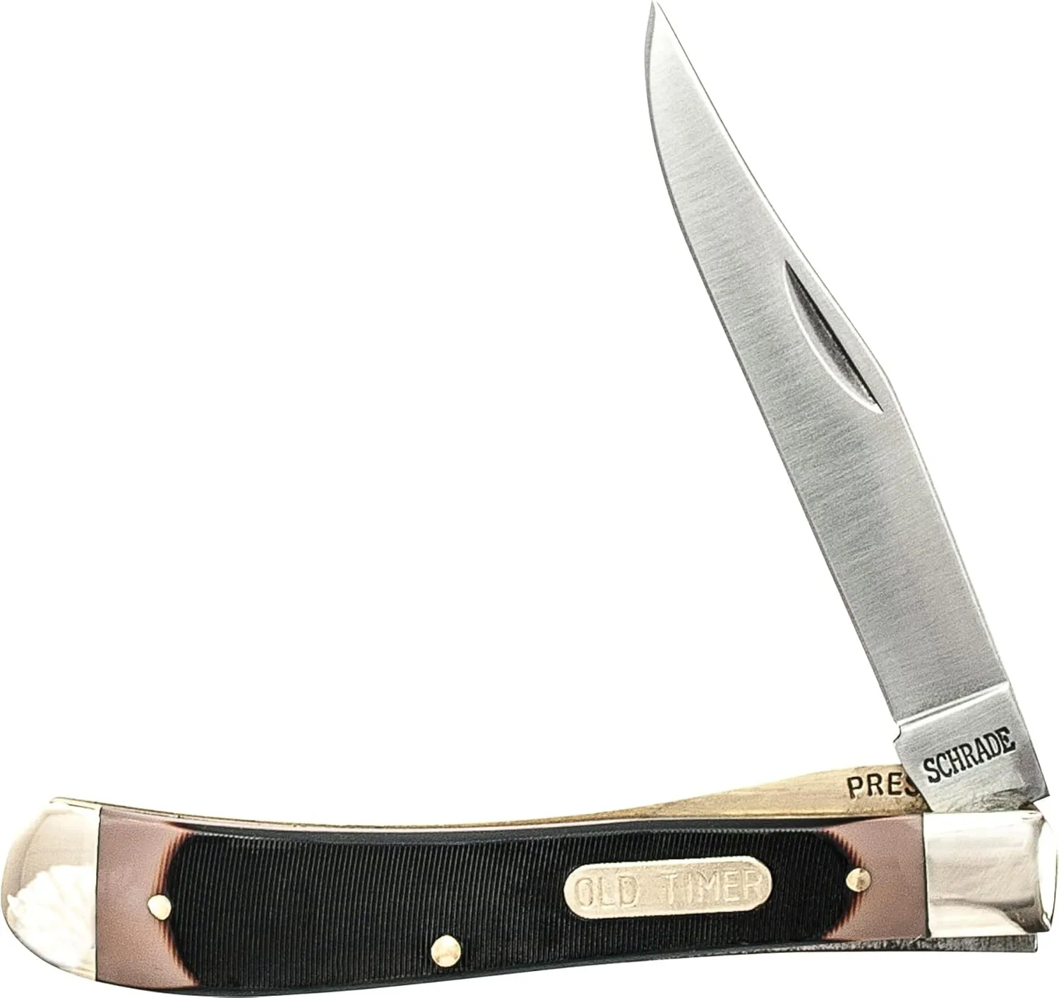 Old Timer 194OT Gunstock Trapper Lockblade Traditional Folding Pocket Knife with 3.1in Clip Point Blade, Nickel Silver Bolsters, and Sawcut Handle for Hunting, Camping, Whittling, EDC, and Outdoors