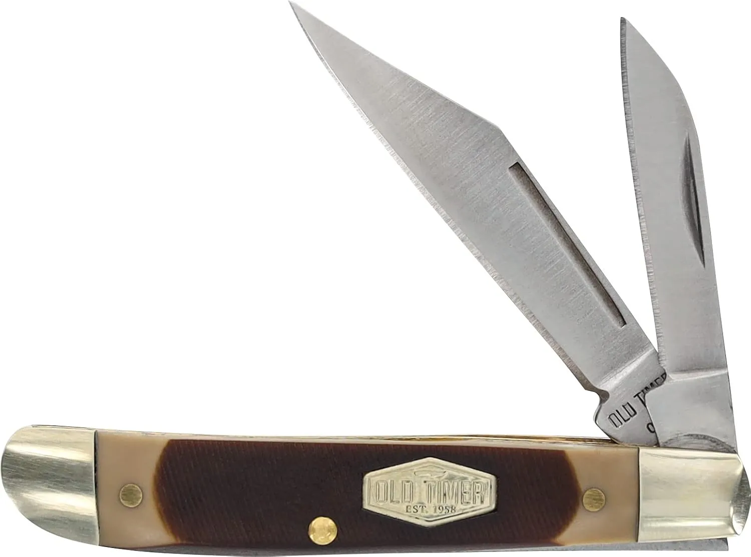 Old Timer 72OT Dog Leg Jack 5.2in Traditional Pocket Knife with 2 High Carbon Stainless Steel Blades, Ergonomic Sawcut Handle, and Convenient Size for EDC, Hunting, Camping, Whittling, and Outdoors