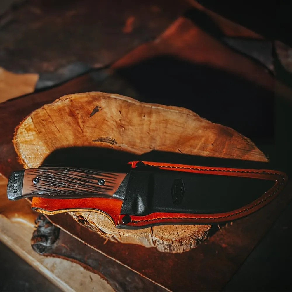 Old Timer Frontier Series Knife with 7Cr17 Steel Blade, Luxewood Composite Handle, Traditional Look for Hunting, EDC, Farming