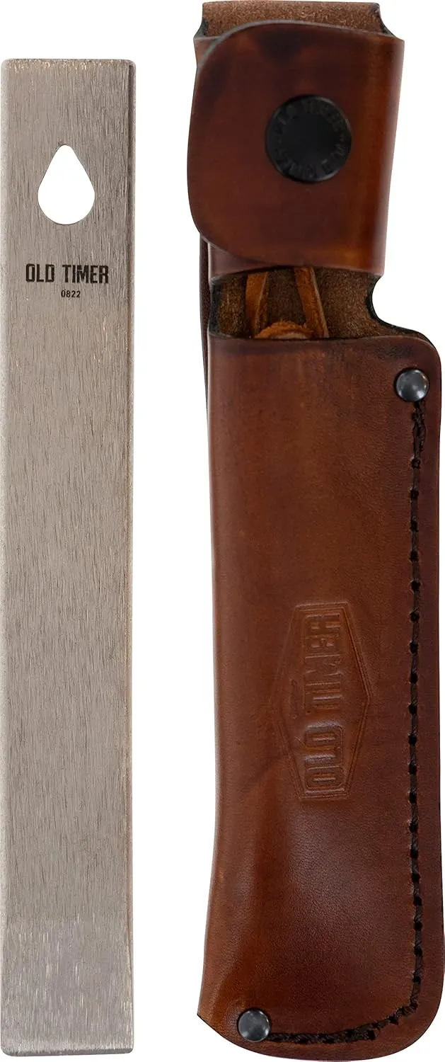 Old Timer Honesteel 7in with Heavy-Duty Steel Construction, Brown Leather Sheath, and Lanyard Hole for Honing Blade, Maintain Knives, Realigning Edges, Hunting, Fishing, Camping, Cutlery, and Outdoors