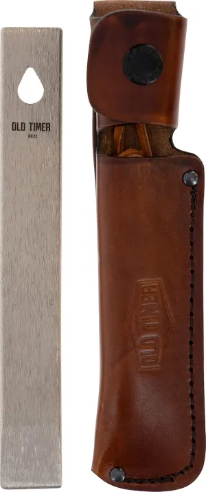 Old Timer Honesteel 7in with Heavy-Duty Steel Construction, Brown Leather Sheath, and Lanyard Hole for Honing Blade, Maintain Knives, Realigning Edges, Hunting, Fishing, Camping, Cutlery, and Outdoors