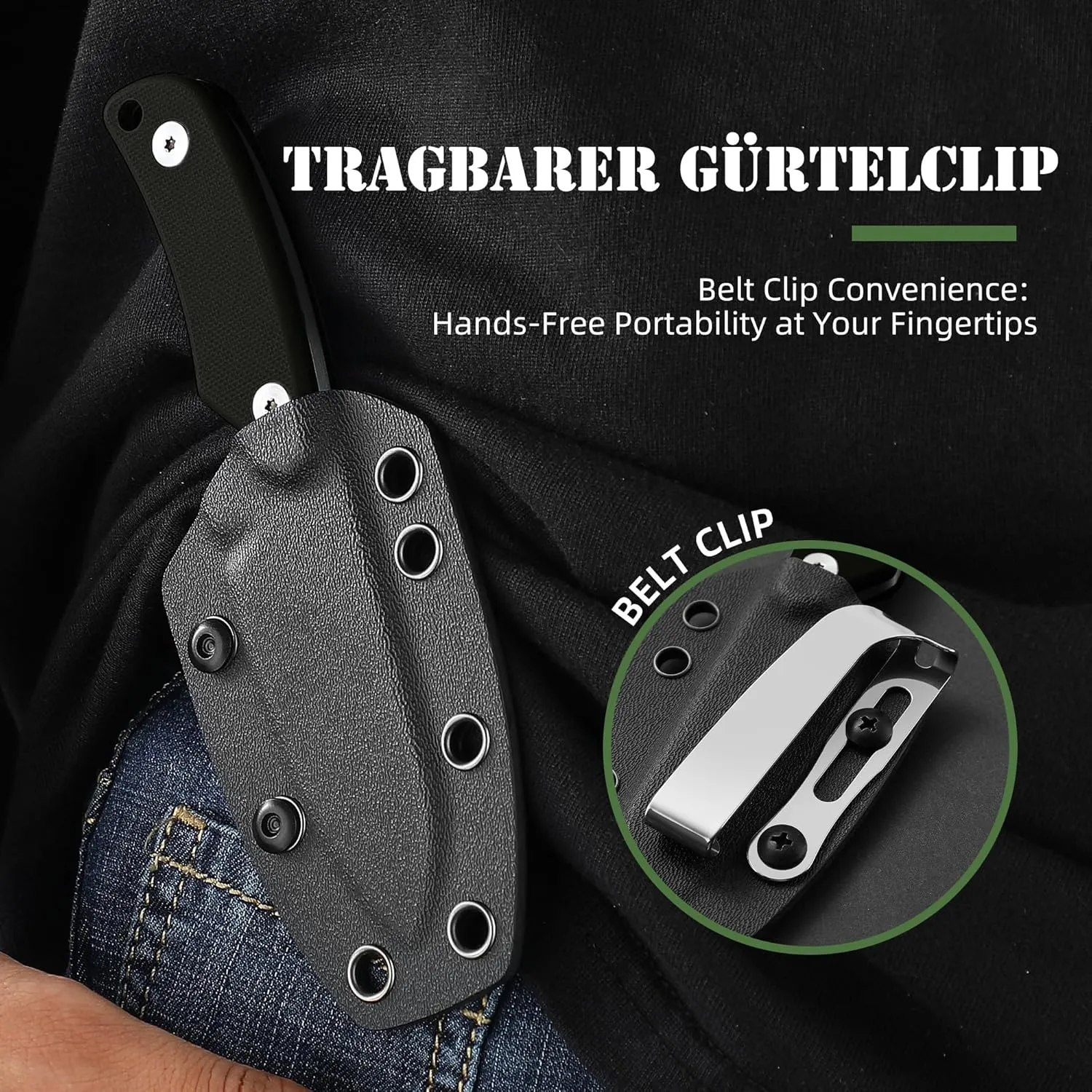 Omesio Compact Neck Knife With Clip, 5.82" With Sheath and Necklace, D2 Steel 2.99-Inch Blade, Full Tang G10 Handle, Fixed Blade for EDC, Hiking, Camping