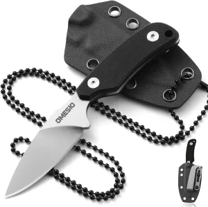 Omesio Compact Neck Knife With Clip, 5.82" With Sheath and Necklace, D2 Steel 2.99-Inch Blade, Full Tang G10 Handle, Fixed Blade for EDC, Hiking, Camping