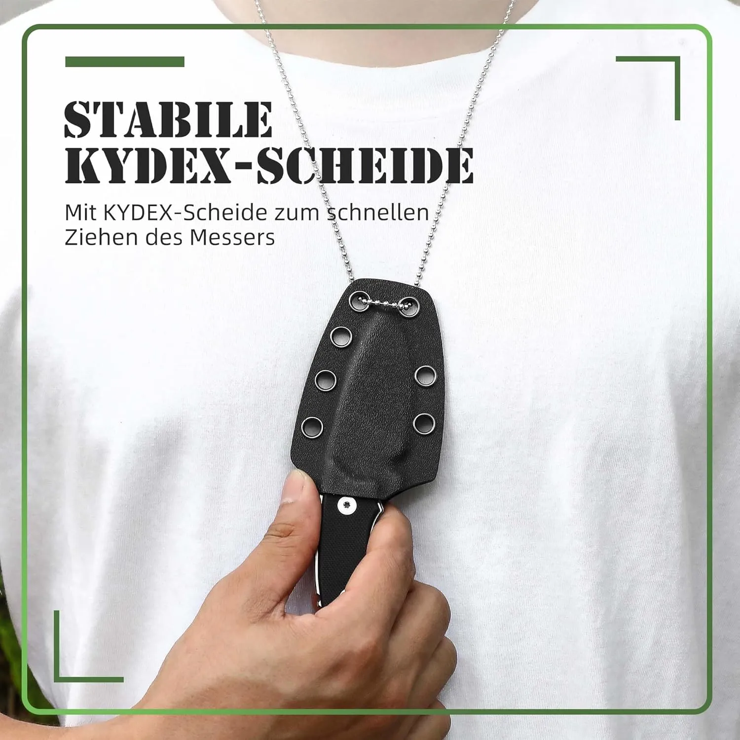 Omesio Neck Knife, 5.43" Neck Knife with Sheath and Necklace, Full Tang Small Mini Fixed Blad Knife with Clip D2 Steel 2.17-Inch Blade G10 Handle for Camping, Tactical (Black Handle   Black Blade)