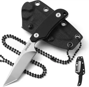 Omesio Tanto Neck Knife, Small Fixed Blade Knife with Kydex Sheath and Clip, Full Tang 6" Neck Knife with Sheath and Necklace, Mini Tactical EDC Knife D2 Steel G10 Handle(White Steel  Black Handle)