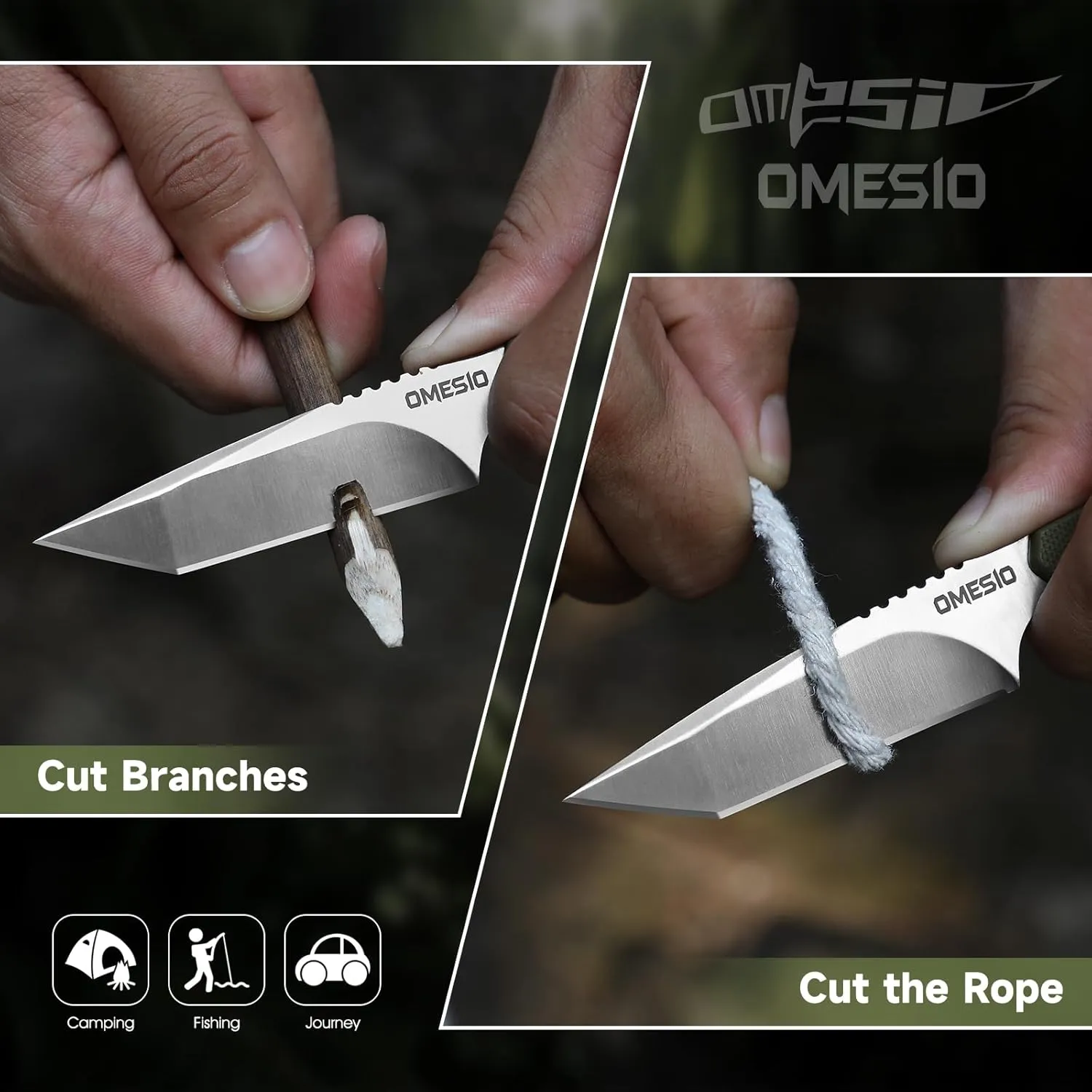 Omesio Tanto Neck Knife, Small Fixed Blade Knife with Kydex Sheath and Clip, Full Tang 6" Neck Knife with Sheath and Necklace, Mini Tactical EDC Knife D2 Steel G10 Handle(White Steel  Black Handle)