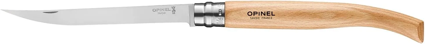 Opinel Effile Slimline Series Folding Fillet Knife – Slim Blade Folding Knife, Virobloc Locking Collar, Sustainably Harvested Wood Handles, Updated Blade Profile (Beechwood/No.15)