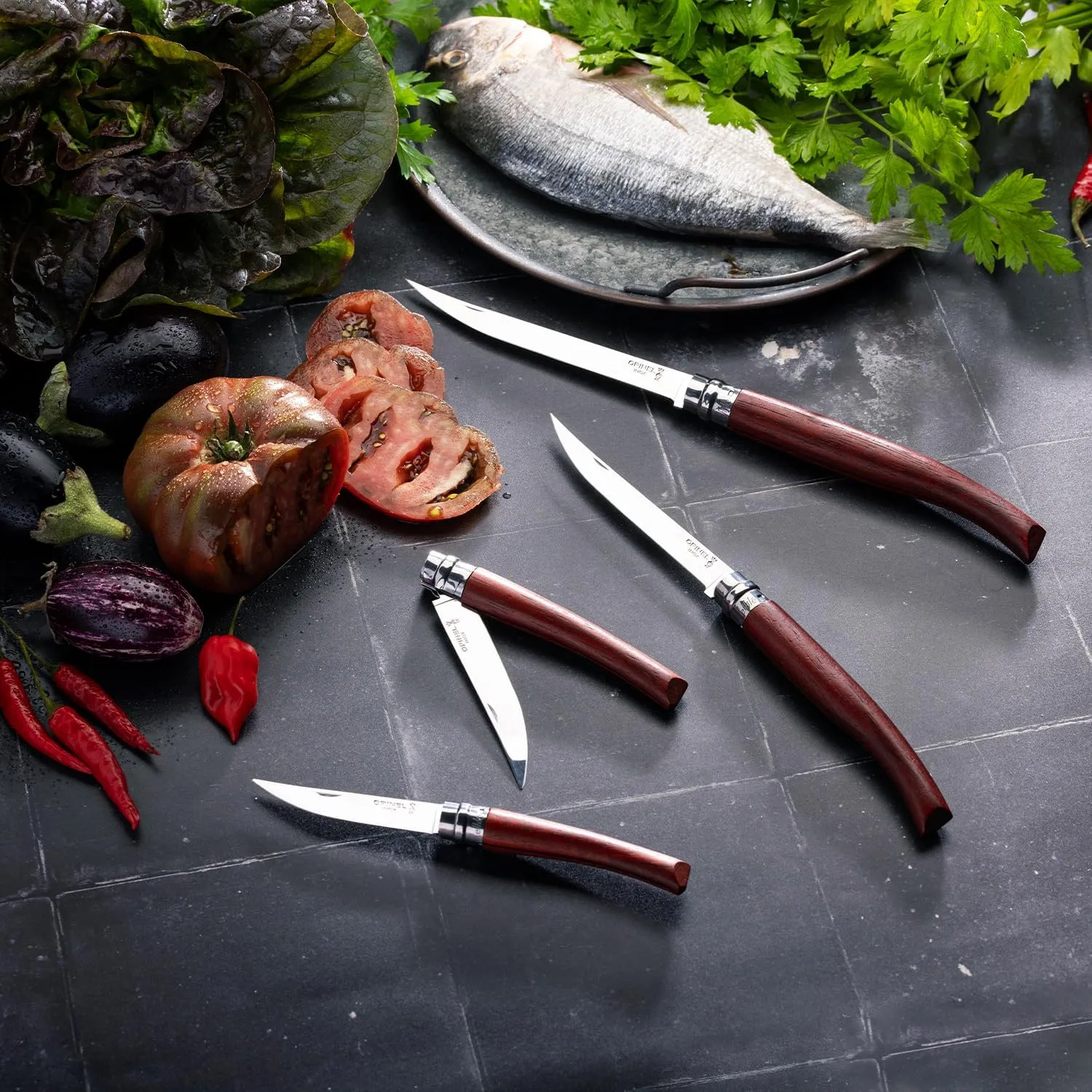 Opinel Effile Slimline Series Folding Fillet Knife – Slim Blade Folding Knife, Virobloc Locking Collar, Sustainably Harvested Wood Handles, Updated Blade Profile (Padouk Wood/No.10)