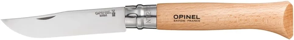 Opinel No. 12 Stainless Steel Pocket Knife, Beechwood Handle
