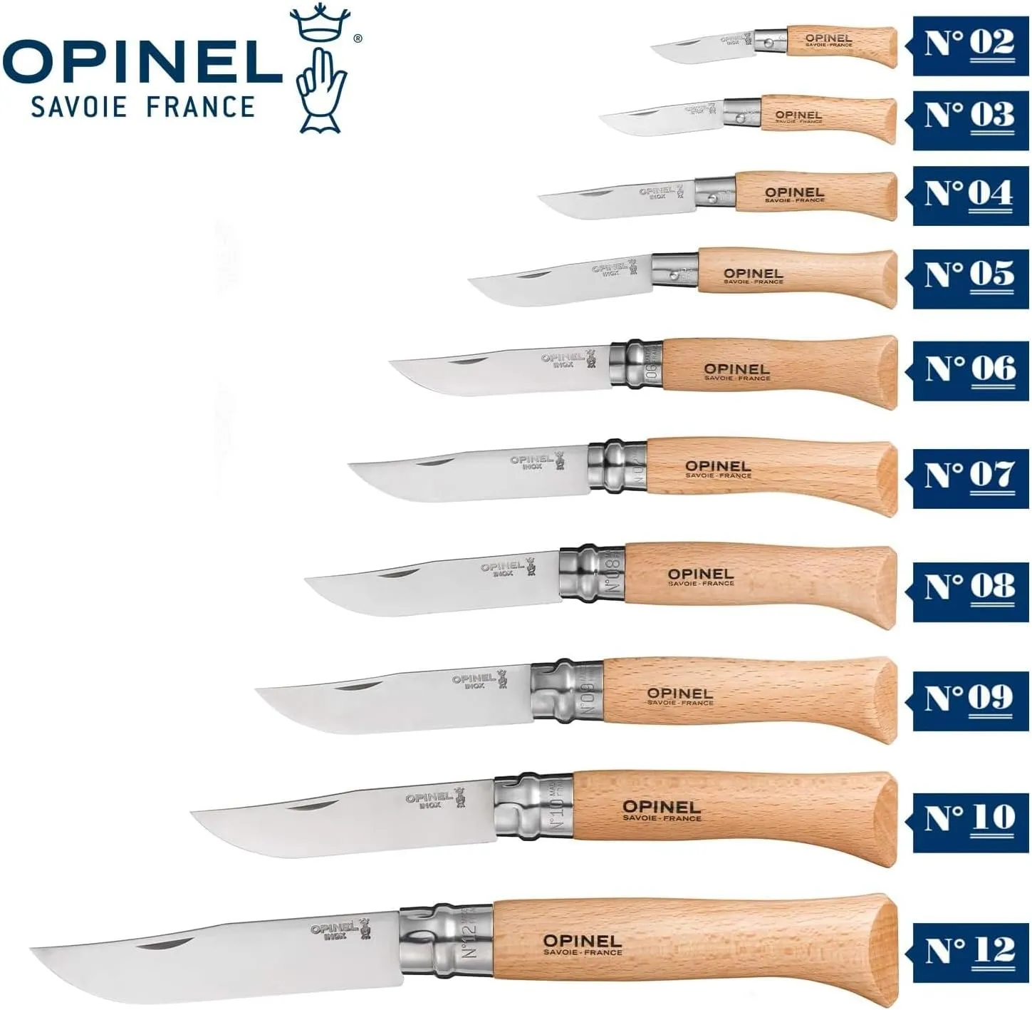 Opinel No. 12 Stainless Steel Pocket Knife, Beechwood Handle