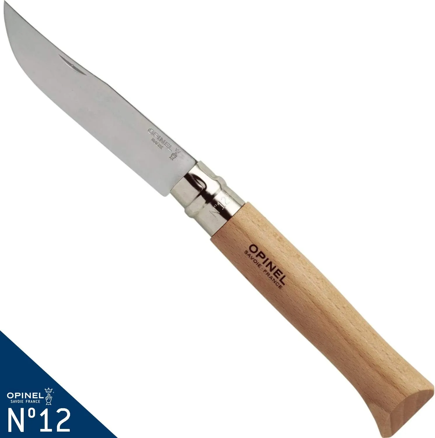 Opinel No. 12 Stainless Steel Pocket Knife, Beechwood Handle