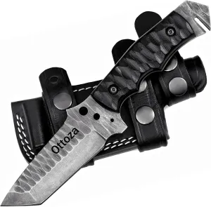 Ottoza 1095 High Carbon Steel Knife 8" Hunting Knife - Tanto Knife - Camping Knife - Tactical Knife - Survival Knife - Bushcraft Knife EDC Knife Fixed Blade Knife with Sheath Horizontal Carry No:378