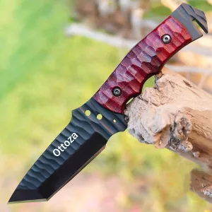 Ottoza 1095 High Carbon Steel Knife 8" Hunting Knife - Tanto Knife - Camping Knife - Tactical Knife - Survival Knife - Bushcraft Knife EDC Knife Fixed Blade Knife with Sheath Horizontal Carry No:381