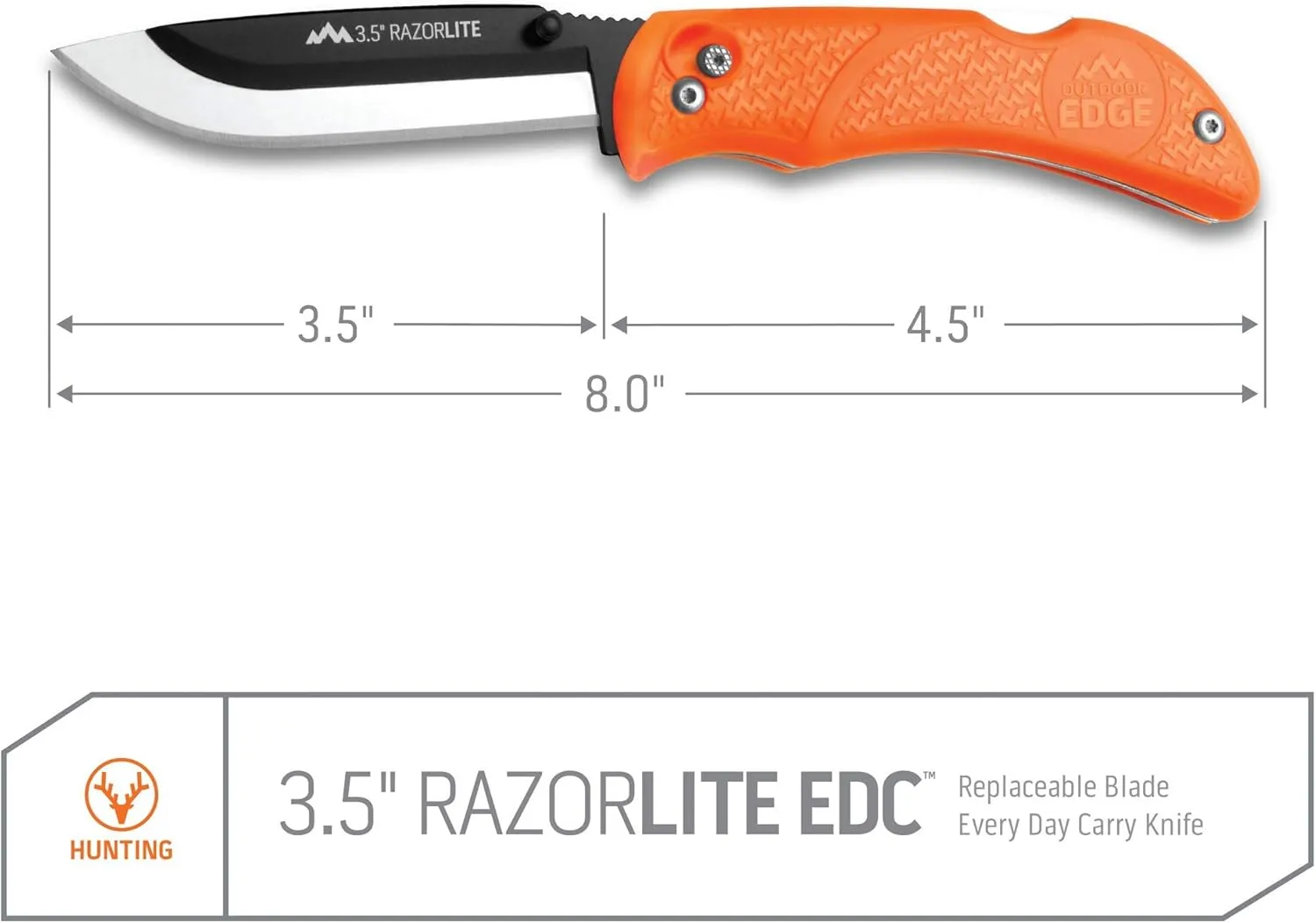 OUTDOOR EDGE Knives' RazorPro L Hunting Knife with Razor-Sharp Replaceable Blade features Non-Slip TRP Orange Handle, Belt Holster, & 12 Blades. Must-Have Field Dressing Knife for Your Hunting Gear