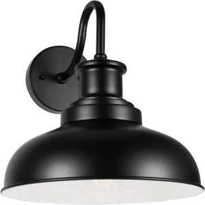 Outdoor Gooseneck Barn Light Outdoor Wall Sconce Farmhouse Exterior Wall Mount Light Vintage Outside Lighting Fixture Industrial Black White Lantern for Porch, Entryway, Garage, 1 Pack