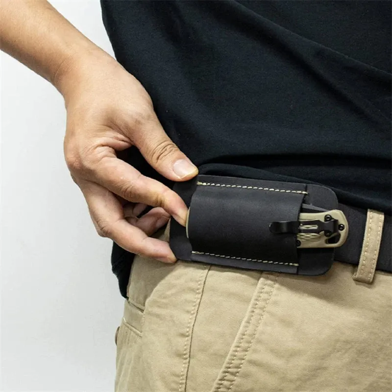 Outdoor Leather Sheath for Folding Knives Carrier Holster