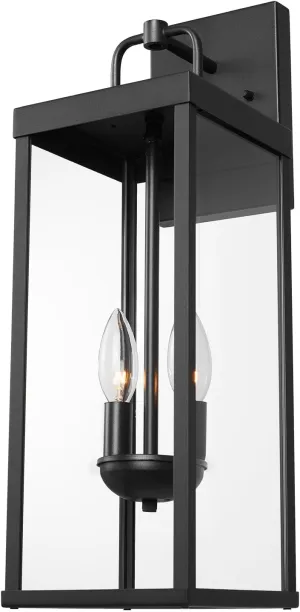 Outdoor Wall Sconce Light, 20 Inch Tall Transitional Exterior Wall Bracket Lighting with Clear Glass, Anti-Rust Powder Coat Black Modern Outside Lantern for Front Porch Corridor Doorway Patio