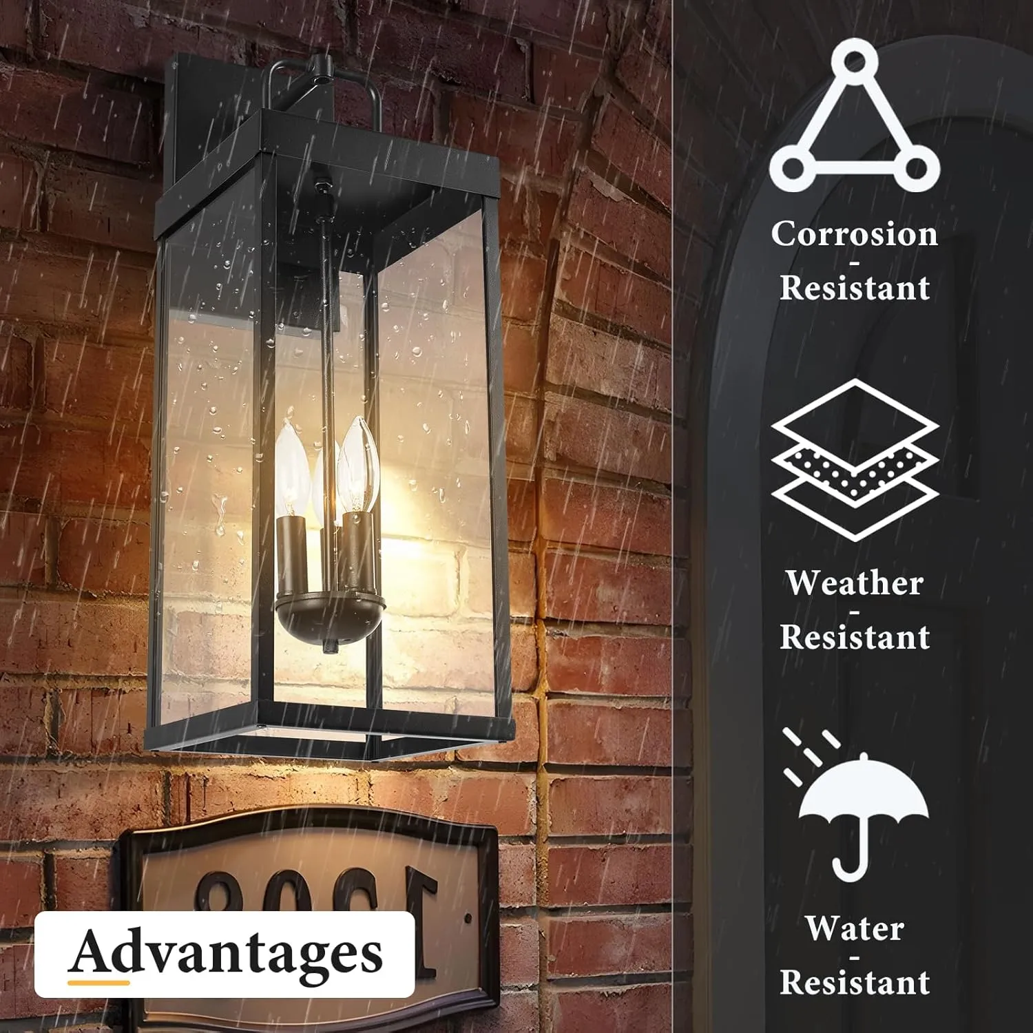 Outdoor Wall Sconce Light, 24 Inch Tall Transitional Exterior Wall Bracket Lighting with Clear Glass, Anti-Rust Powder Coat Black Modern Outside Carriage Lantern Lamp for Porch Garage Patio