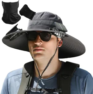 Outdoor Wide Brim Sun Hat with Solar Fan, Hat with Solar Powered Fan Hat Outdoor Fishing Hat-Solar & USB Charging