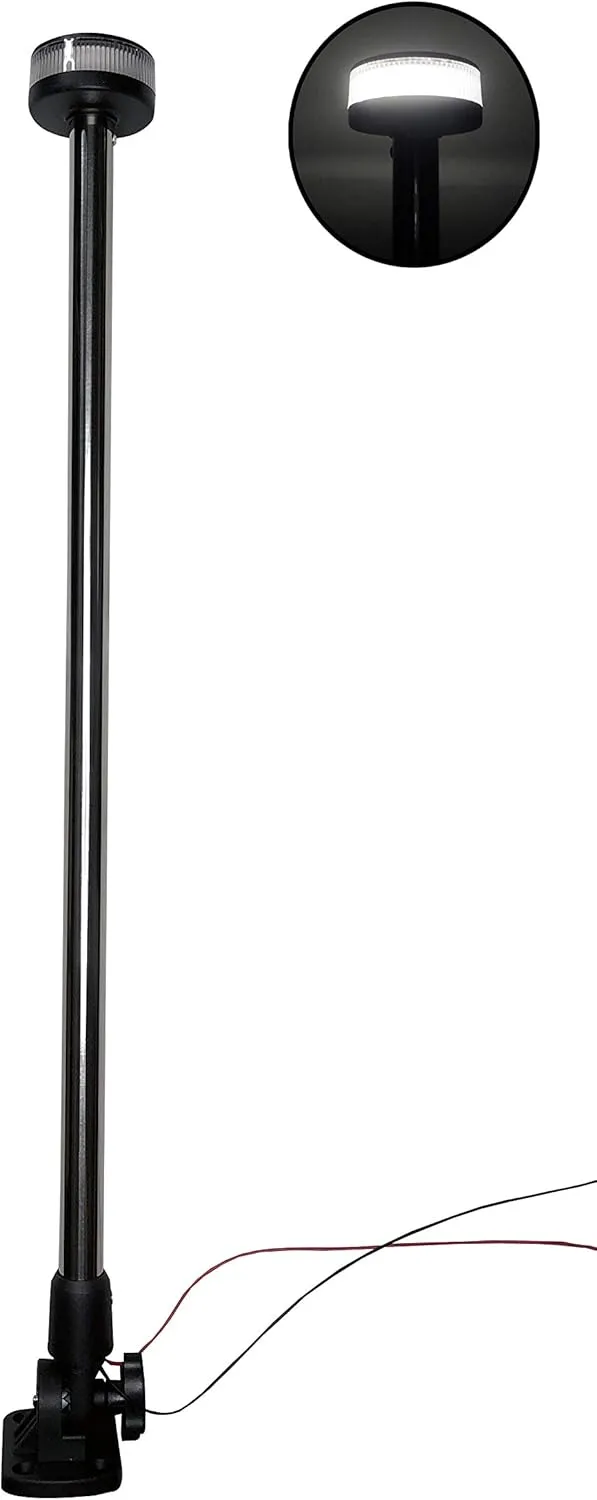 Pactrade Marine Boat Fold Down Stern Light Anchor Light All Round White LED Marine Adjustable Pole USCG 2 NM For Yacht Pontoon and Fishing Boat 12 Volts 23.5 Inches