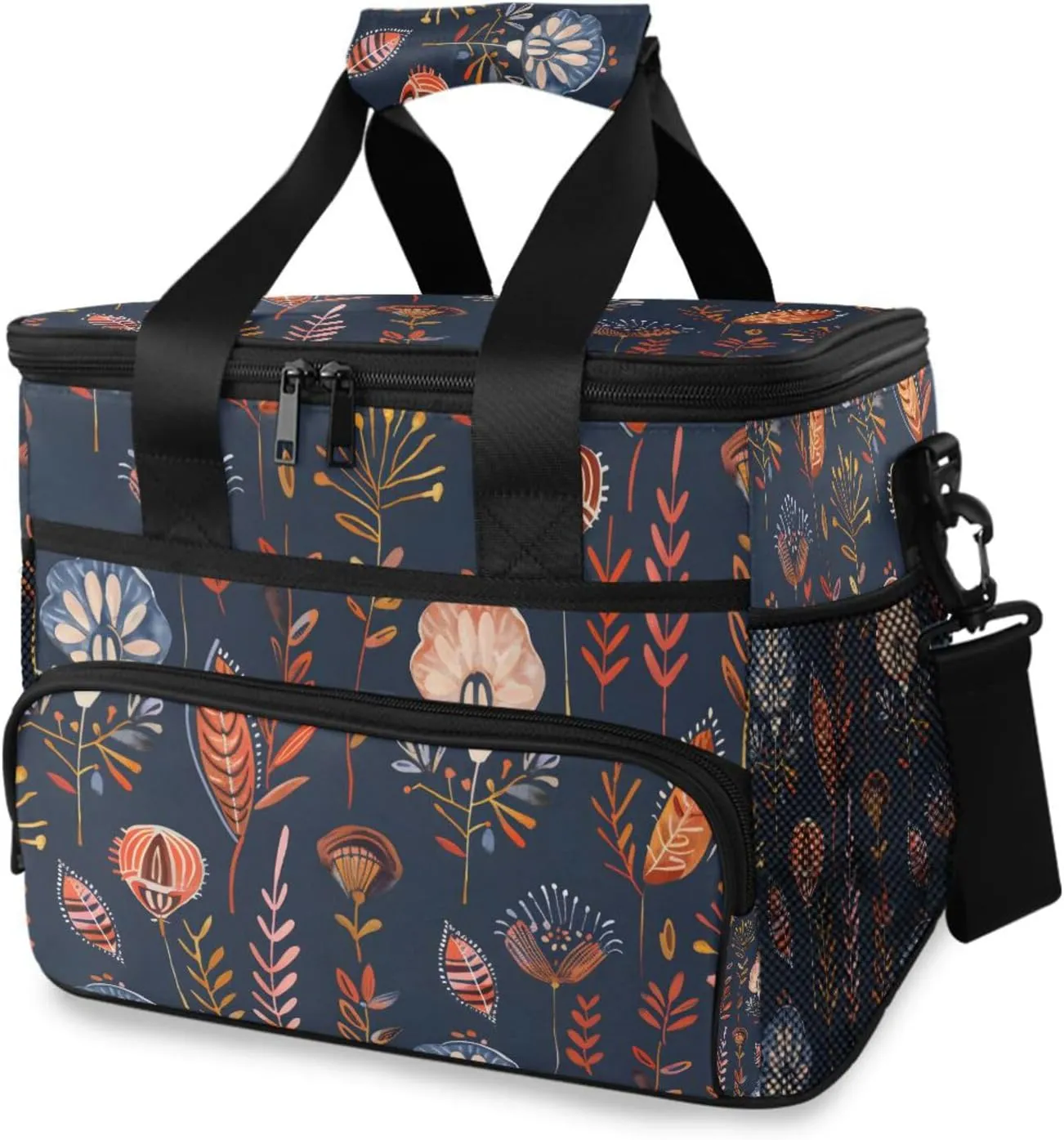 Paisley Floral Bohemian Feather Cooler Bag Insulated Cooler Soft Sided Cooler 24 Can Portable Picnic Bag Large Leakproof Lunch Bag Box for Beach Grocery Camping Travel Car Men Women