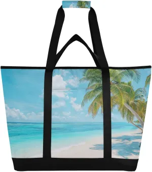 Palm Beach Reusable Insulated Lunchbox Cooler Bag, Leakproof Kitchen Grocery Bag Collapsible Portable Cooler Tote Bag for Picnic, Camping, Office, Travel