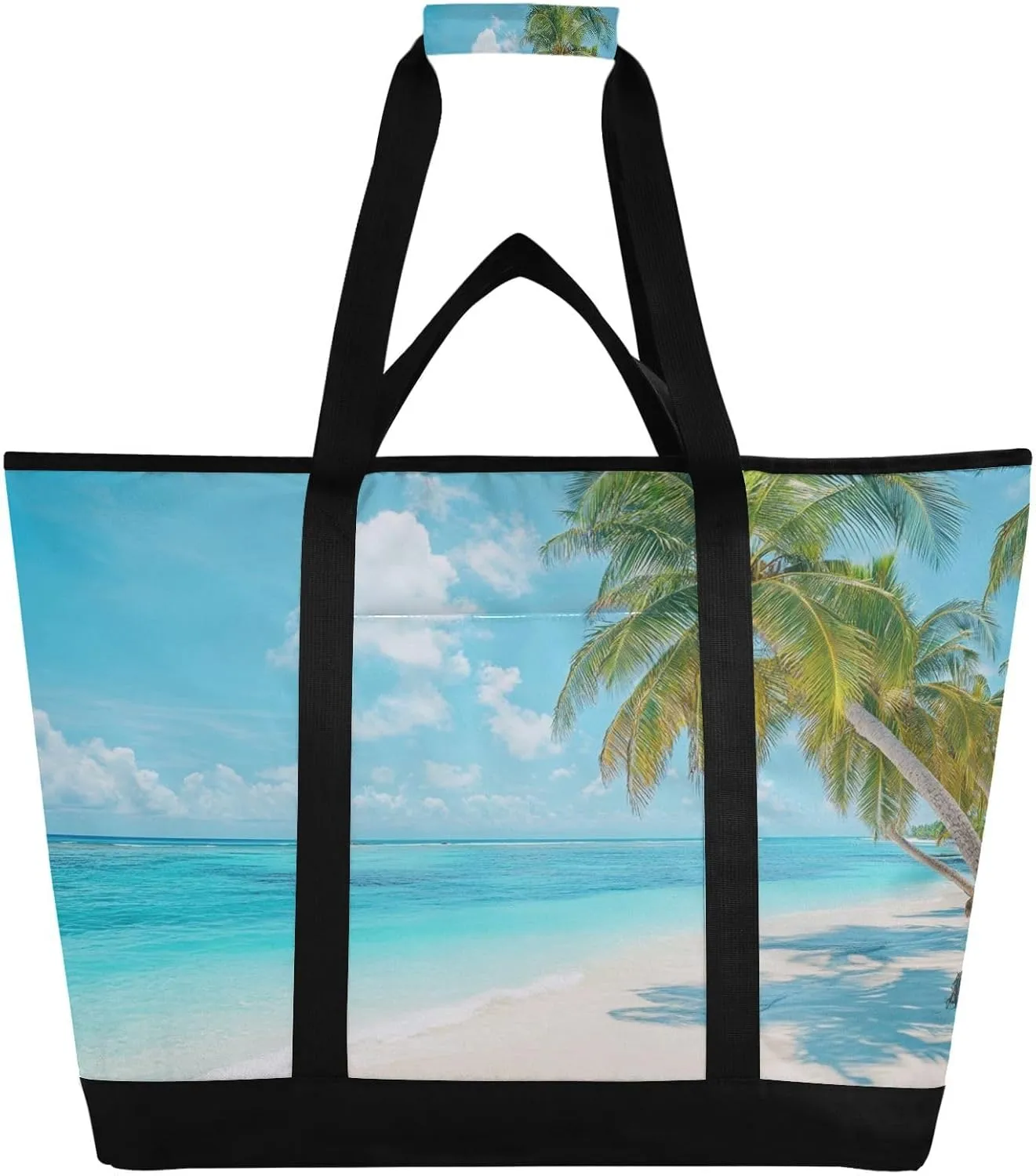 Palm Beach Reusable Insulated Lunchbox Cooler Bag, Leakproof Kitchen Grocery Bag Collapsible Portable Cooler Tote Bag for Picnic, Camping, Office, Travel