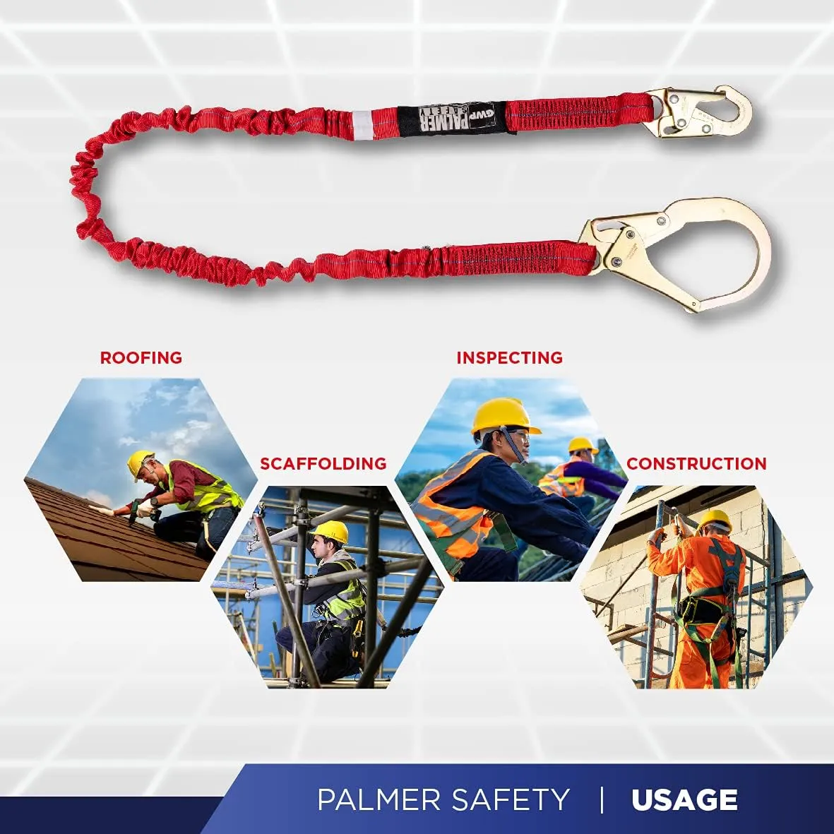 Palmer Safety L122133 6 FT Single Leg Safety Lanyard Internal Shock Absorber w/Pelican Rebar & Snap Hook I OSHA/ANSI Compliant Restraint Lanyards