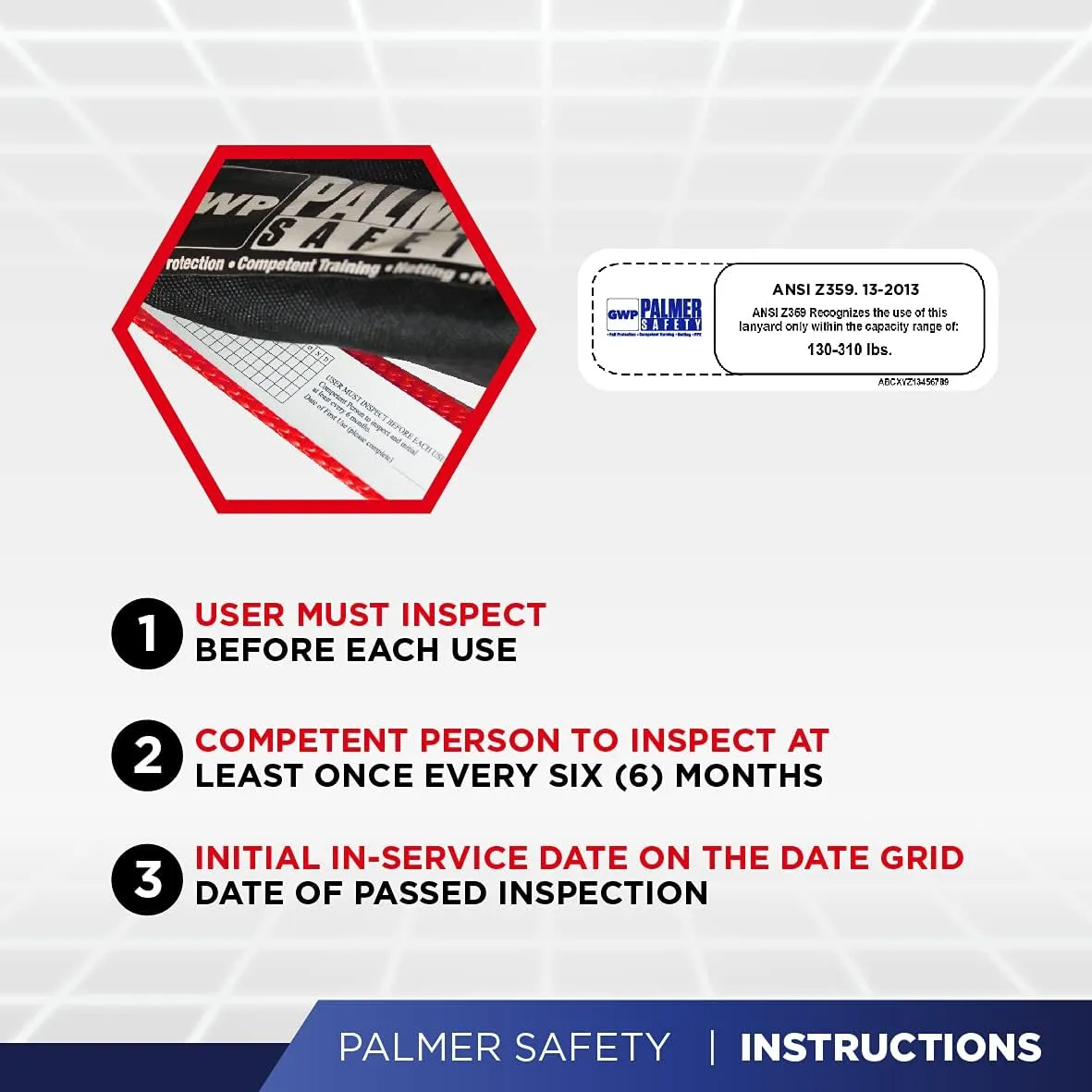 Palmer Safety L122133 6 FT Single Leg Safety Lanyard Internal Shock Absorber w/Pelican Rebar & Snap Hook I OSHA/ANSI Compliant Restraint Lanyards