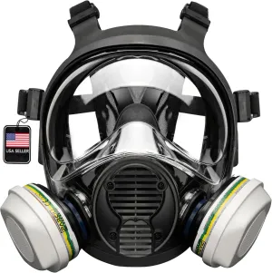 Parcil Distribution NB-100B Tactical Gas Mask with Bayonet Style Filter Ports - Full Face Respirator with MaxPro P-3-0 Multipurpose Filter Cartridges