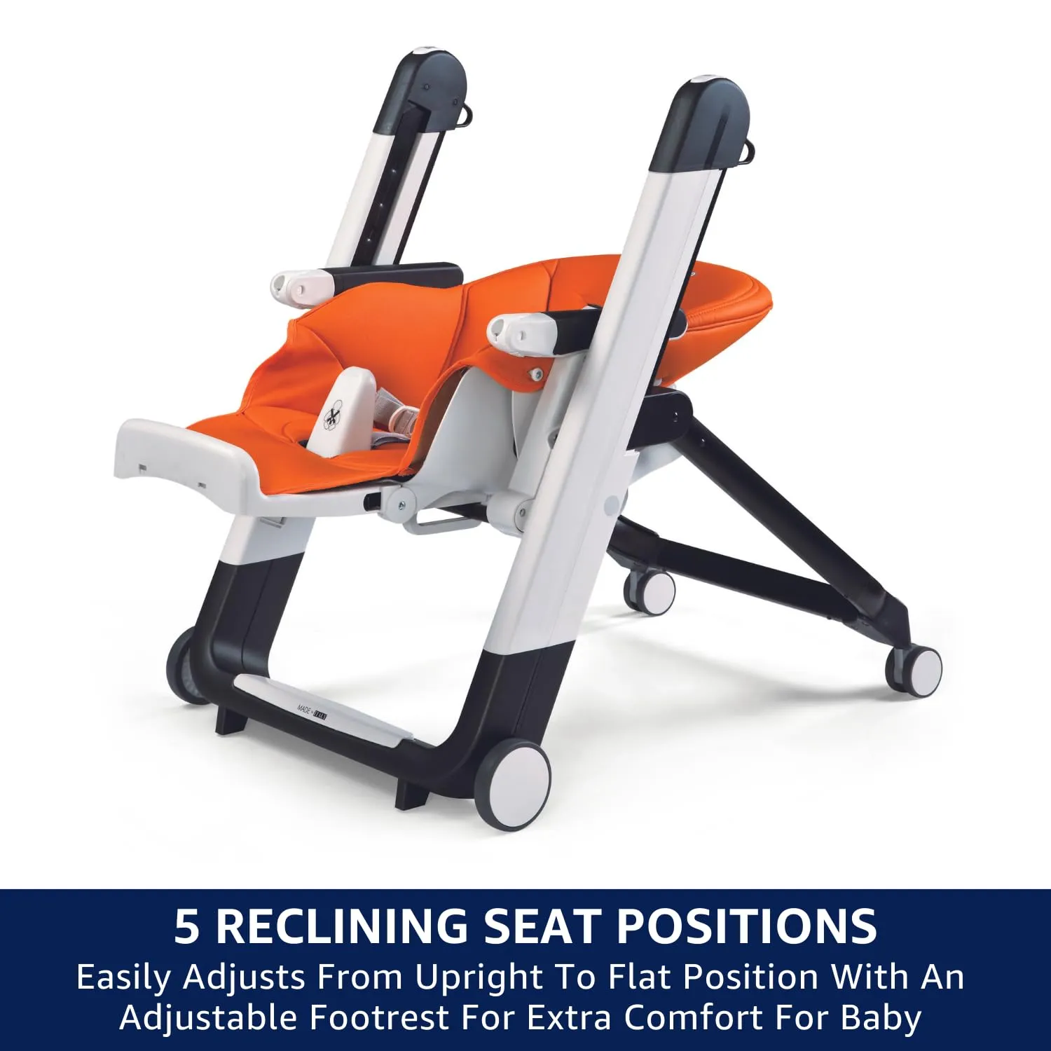 Peg Perego Siesta, Grow with Baby Folding High Chair & Recliner, Height Adjustable, Quick Clean & Easy Push Wheels for Babies & Toddlers, Made in Italy, Jaguars (White)