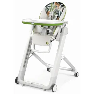 Peg Perego Siesta, Grow with Baby Folding High Chair & Recliner, Height Adjustable, Quick Clean & Easy Push Wheels for Babies & Toddlers, Made in Italy, Jaguars (White)