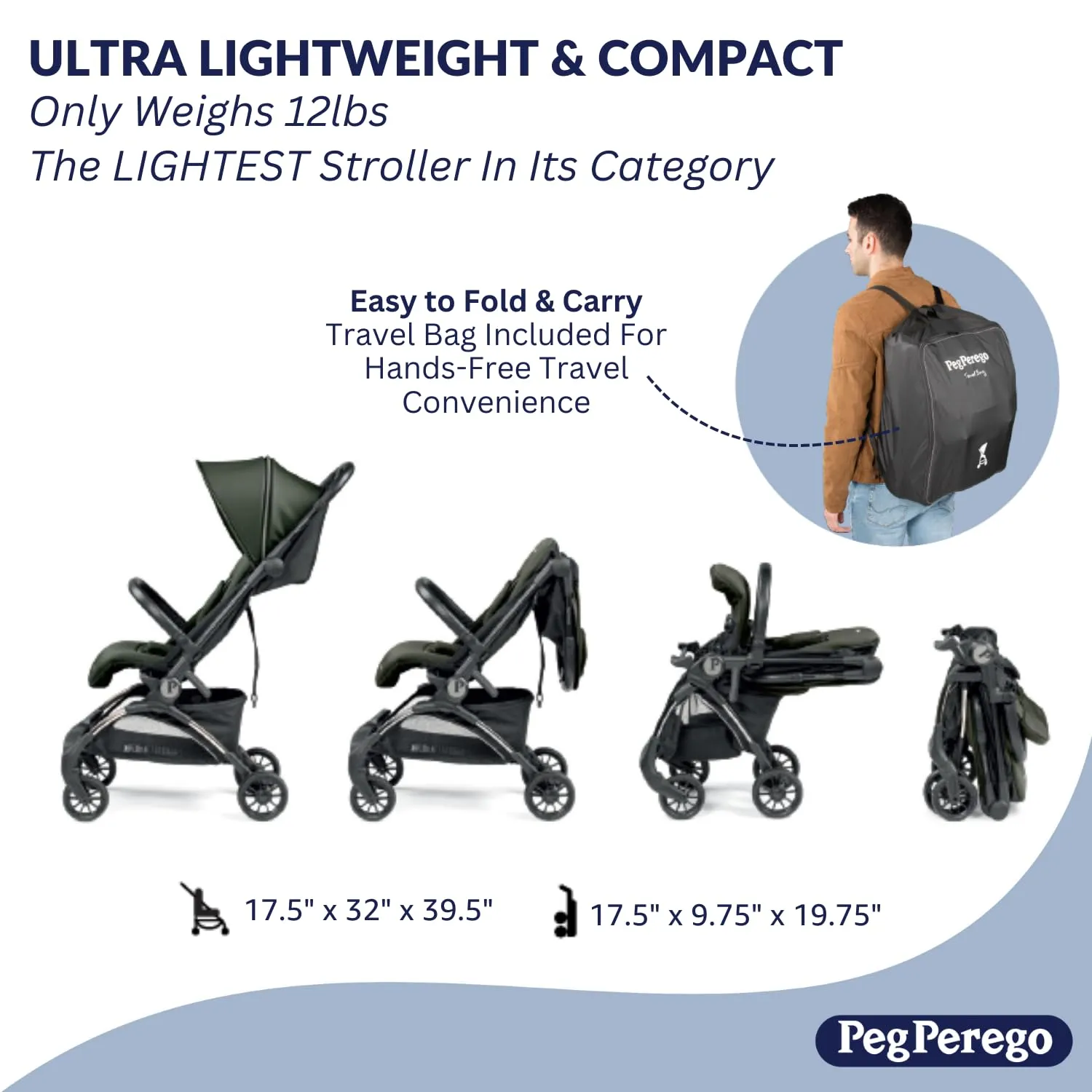 Peg Perego Volo, Ultra Lightweight Carry On Compliant Travel Stroller, Adjustable Features & Reclining Seat - Designed for Everyday Comfort from Newborn to 50lbs, Mon Amour (Beige & Pink)