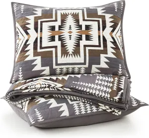PENDLETON 31712 Harding Star Queen Comforter Set for Home Decor, Lightweight Cotton Quilted Bedspread with Pillow Sham, Queen, Gray