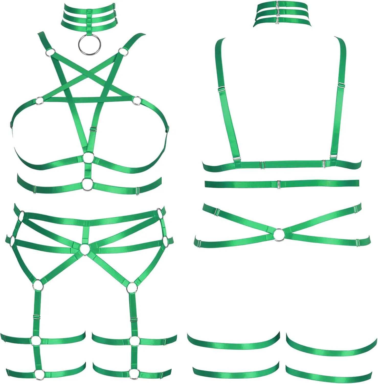 Pentagram Plus Size Women's Body Harness Punk Full Cage Bra Set Hollow Out Adjustable Gothic Dance Festival Rave