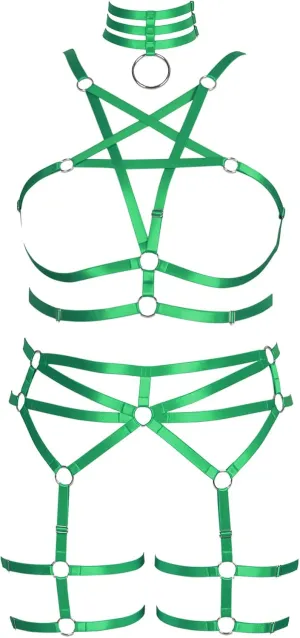 Pentagram Plus Size Women's Body Harness Punk Full Cage Bra Set Hollow Out Adjustable Gothic Dance Festival Rave