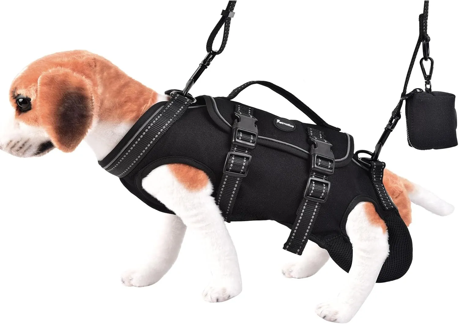 Petmolico Dog Carrier Dog Vest Harness Dog Lift Harness Adjustable Dog Leash with Small Puppy Treat Bag(Black, Samll)