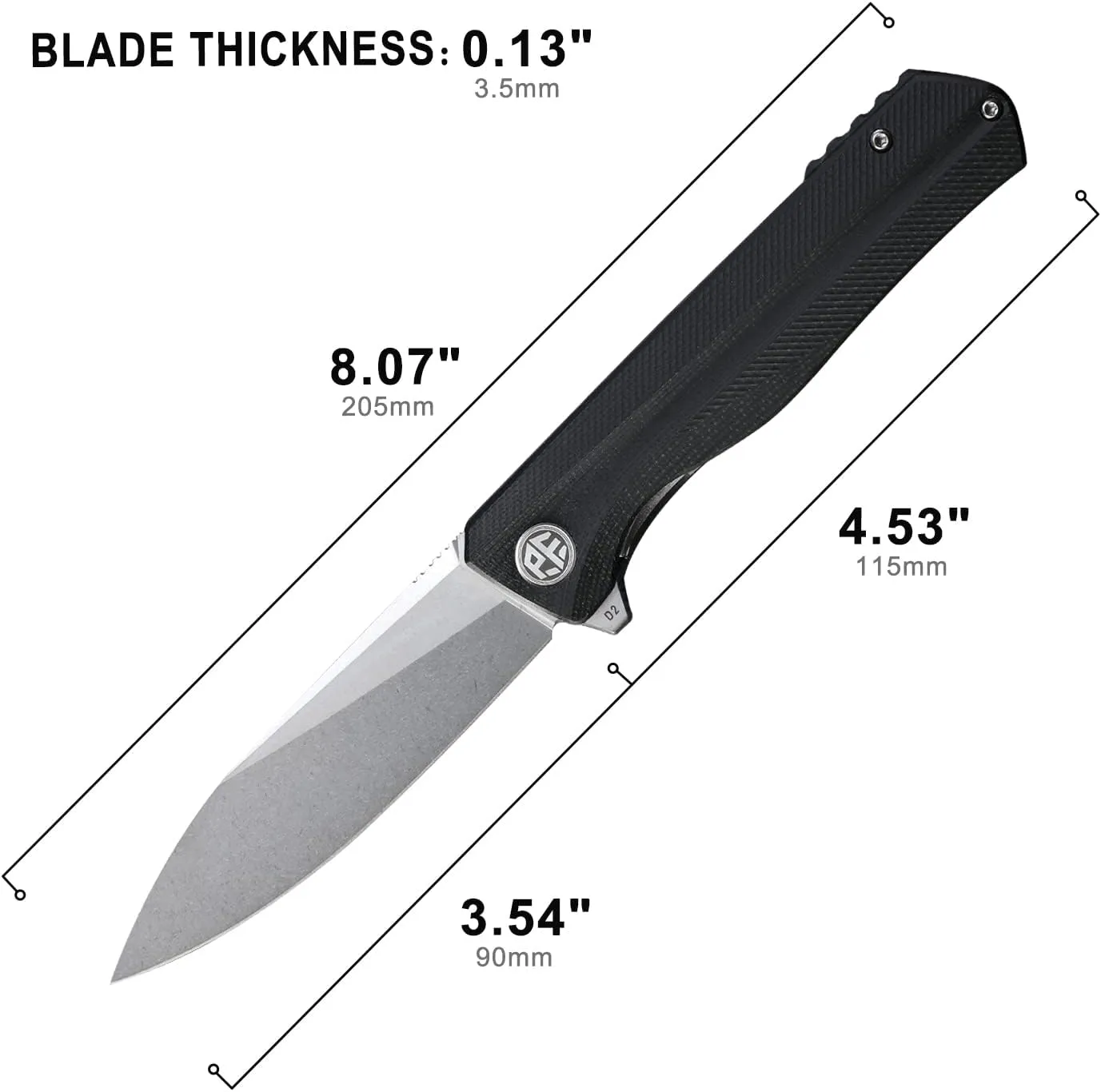 Petrified fish G10 handle D2 steel blade 2CR13 liner ball bearing flipper folding knife camping hunting EDC pocket tool PF818 (Black, Stonewash)