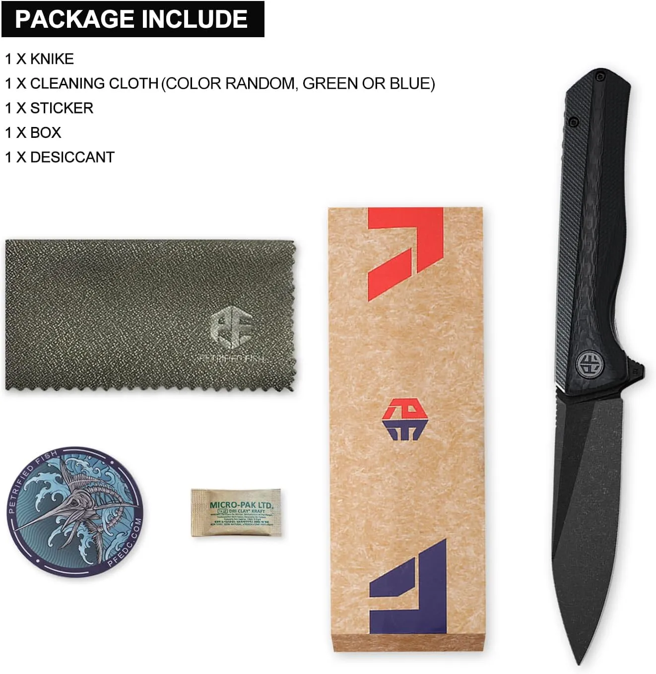 Petrified fish PF818,3.54" D2 Blade,104g G10 Handle Flipper Folding knife (Carbon fiber with G10 handle, Black stonewashed)