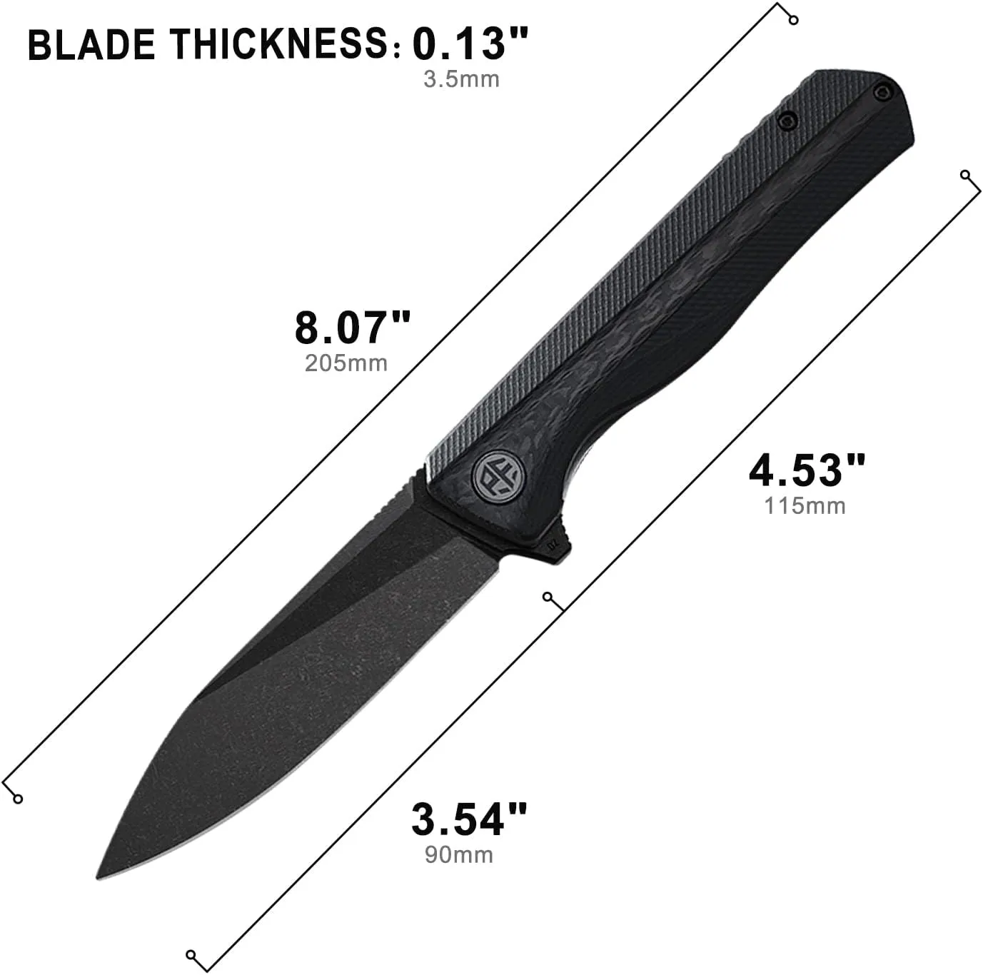 Petrified fish PF818,3.54" D2 Blade,104g G10 Handle Flipper Folding knife (Carbon fiber with G10 handle, Black stonewashed)