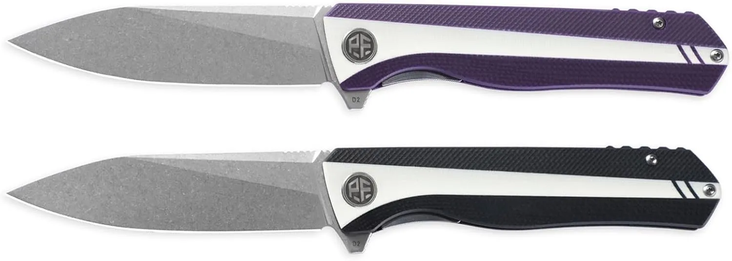 Petrified fish PF818,3.54" D2 Blade,104g G10 Handle Flipper Folding knife (Carbon fiber with G10 handle, Black stonewashed)