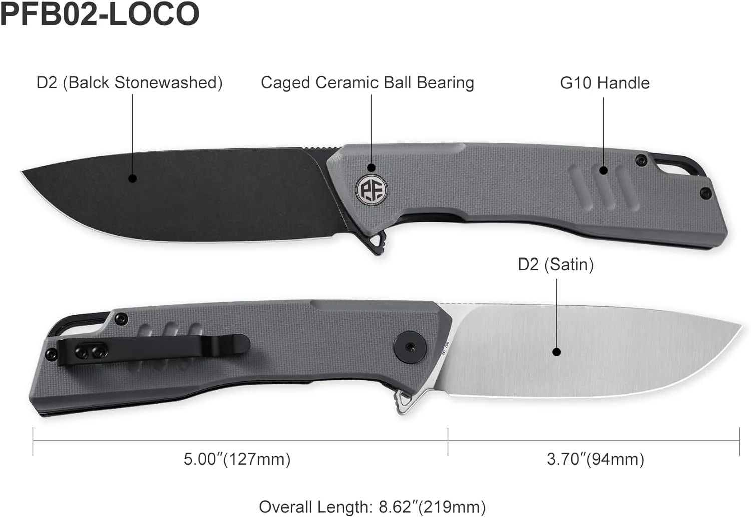 Petrified fish PFB02 Loco Pocket Knife, 3.70" D2 Satin Blade Camping Knife, 5.29oz G10 Handle Flipper Liner lock Folding knife for EDC (Green Satin)
