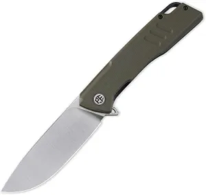 Petrified fish PFB02 Loco Pocket Knife, 3.70" D2 Satin Blade Camping Knife, 5.29oz G10 Handle Flipper Liner lock Folding knife for EDC (Green Satin)