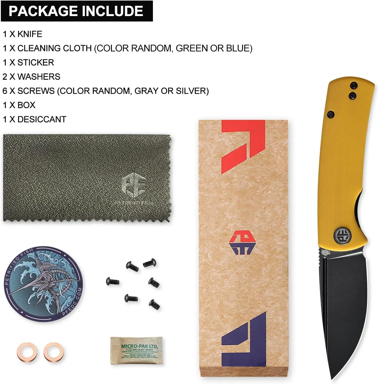Petrified fish PFP01X Beluga,2.99" 14C28N Sand blasting Blade,95.6g G10 Hande Front Flipper Liner lock Folding knife (Yellow G10, Black Stonewashed)