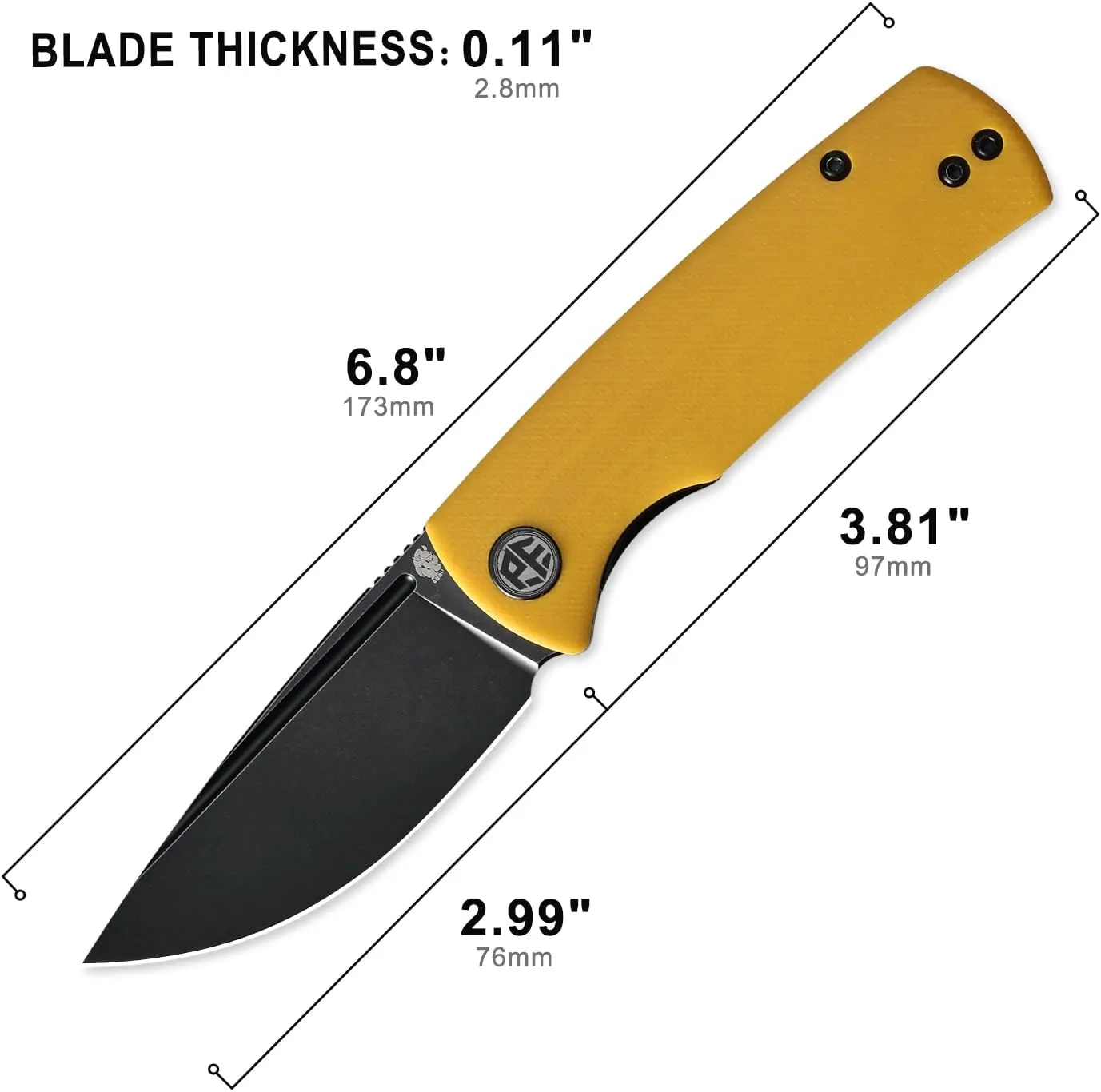 Petrified fish PFP01X Beluga,2.99" 14C28N Sand blasting Blade,95.6g G10 Hande Front Flipper Liner lock Folding knife (Yellow G10, Black Stonewashed)