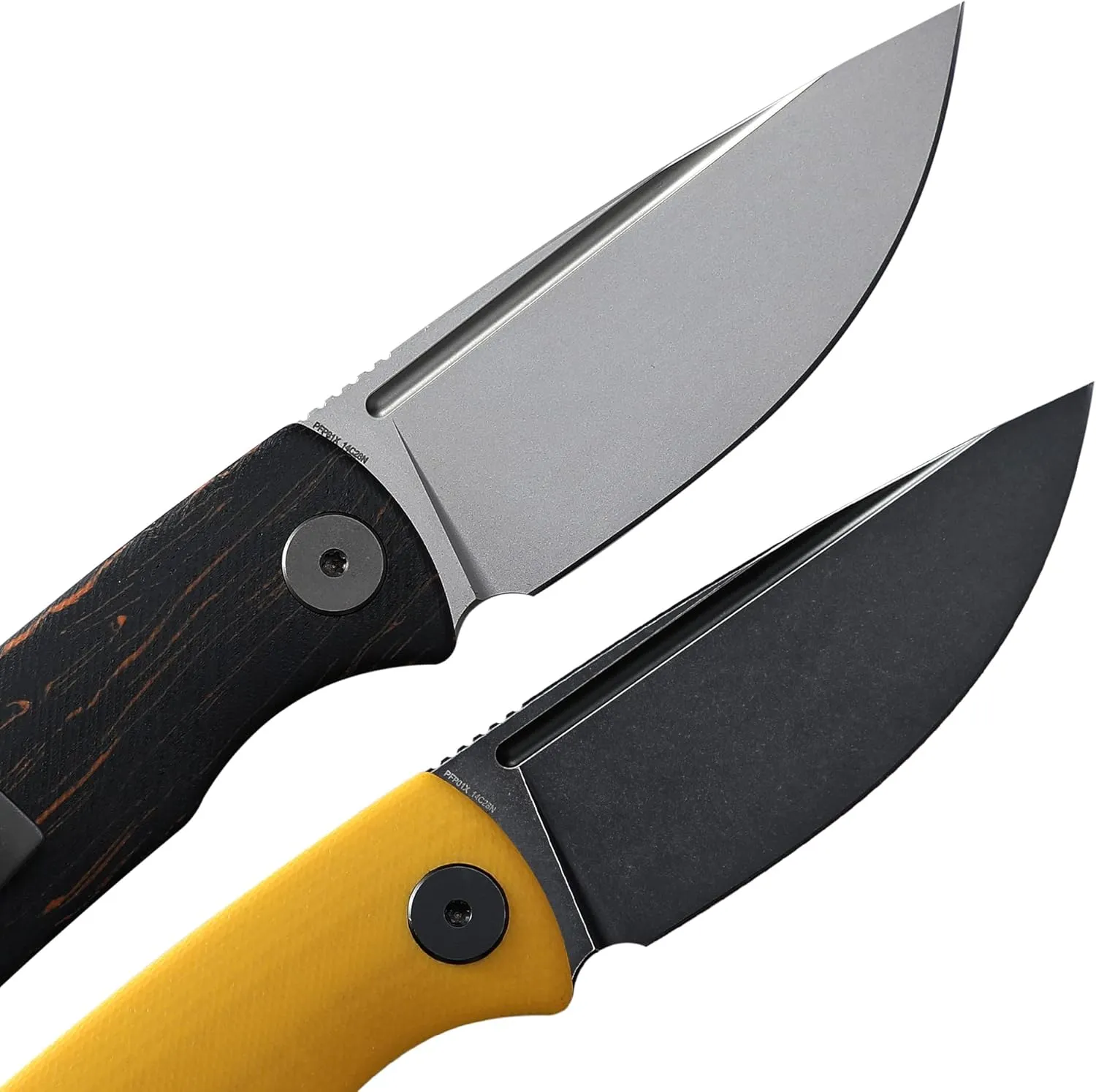 Petrified fish PFP01X Beluga,2.99" 14C28N Sand blasting Blade,95.6g G10 Hande Front Flipper Liner lock Folding knife (Yellow G10, Black Stonewashed)