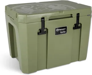 Petromax Large Capacity Hard Cooler Box, Olive 52.8 Qt Insulated Ice Chest, Keep Food Cold for Multi Day Outdoor Camping